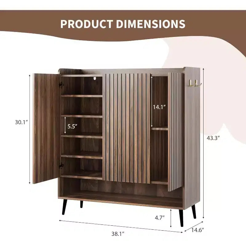 Large Shoe Cabinet with 3 Doors, Adjustable Shelves, Shoe Organizer for Hallway, Entryway, Living Room
