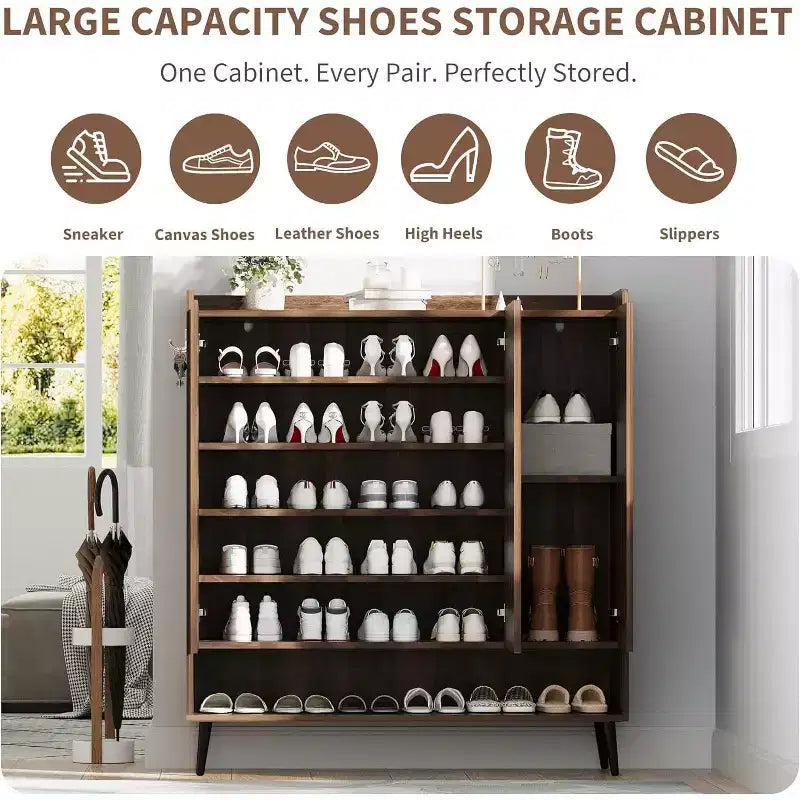 Large Shoe Cabinet with 3 Doors, Adjustable Shelves, Shoe Organizer for Hallway, Entryway, Living Room