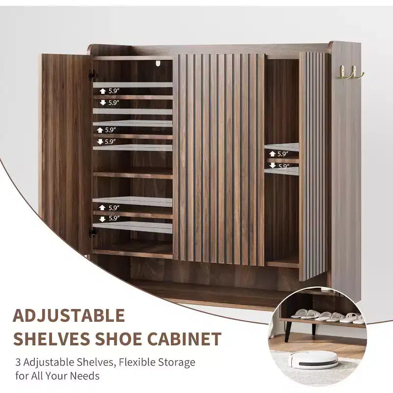 Large Shoe Cabinet with 3 Doors, Adjustable Shelves, Shoe Organizer for Hallway, Entryway, Living Room