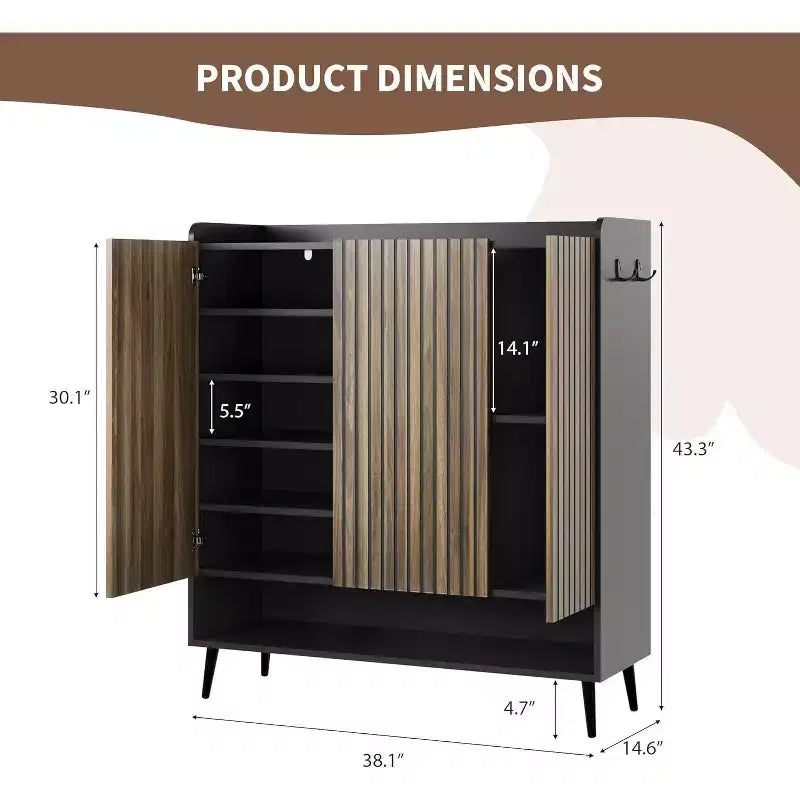 Large Shoe Cabinet with 3 Doors, Adjustable Shelves, Shoe Organizer for Hallway, Entryway, Living Room