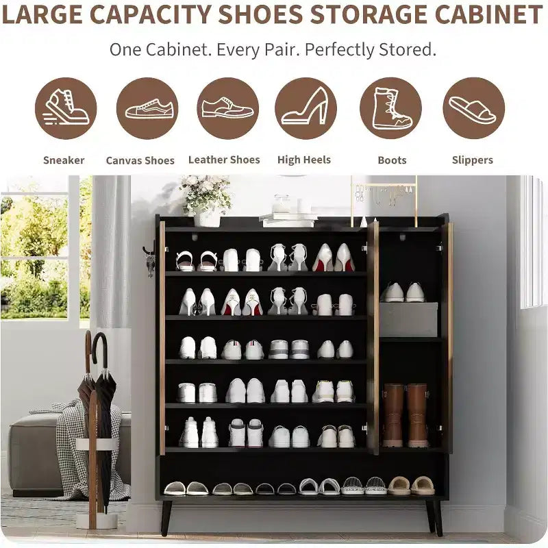 Large Shoe Cabinet with 3 Doors, Adjustable Shelves, Shoe Organizer for Hallway, Entryway, Living Room
