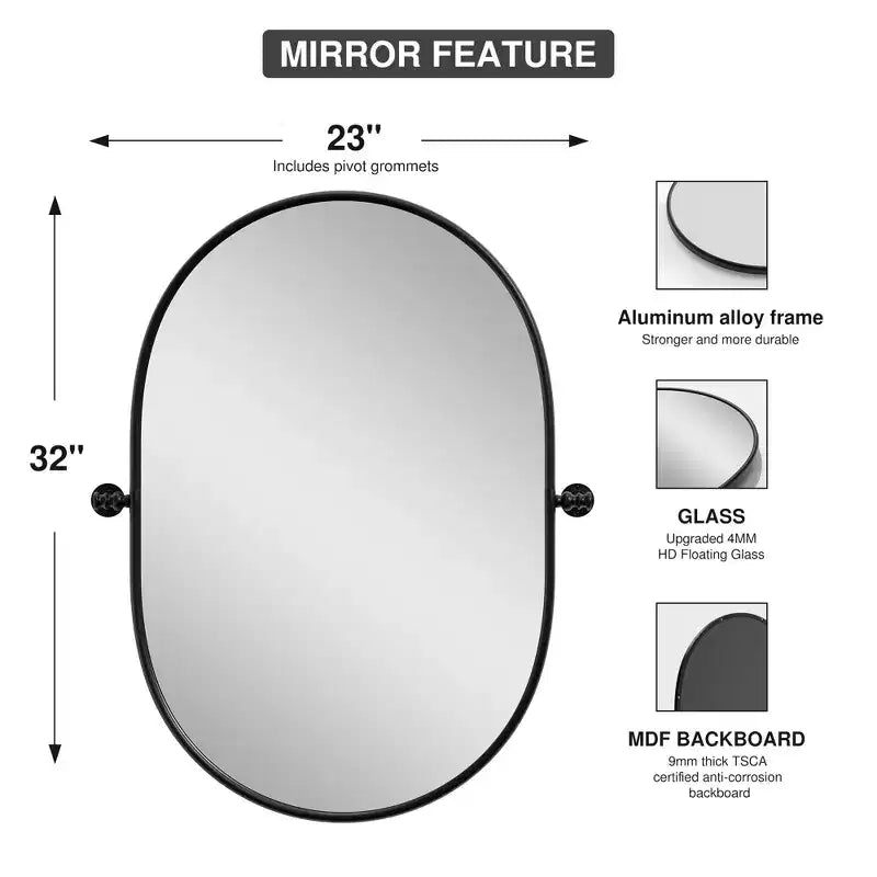 31 In.H x 24 In.W Black Iron Wall Mirror