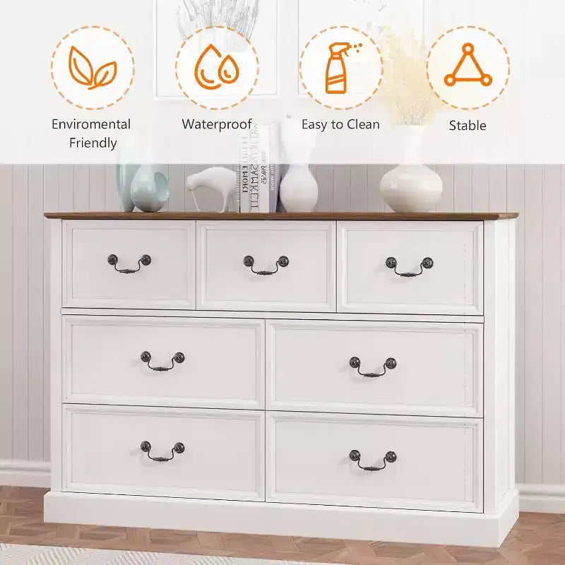 7-Drawer Wood Dresser Chest, Rustic Farmhouse Storage Organizer for Bedroom, Living Room, Hallway