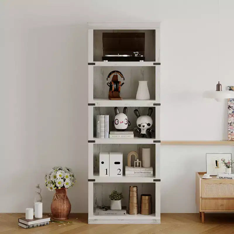 5 Tier Book Shelf, Farmhouse Book Case with Shelf Storage, Wooden Bookshelves for Living Room, Home Office